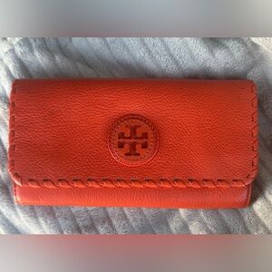 Tory Burch Vibrant Orange Leather Long Wallet